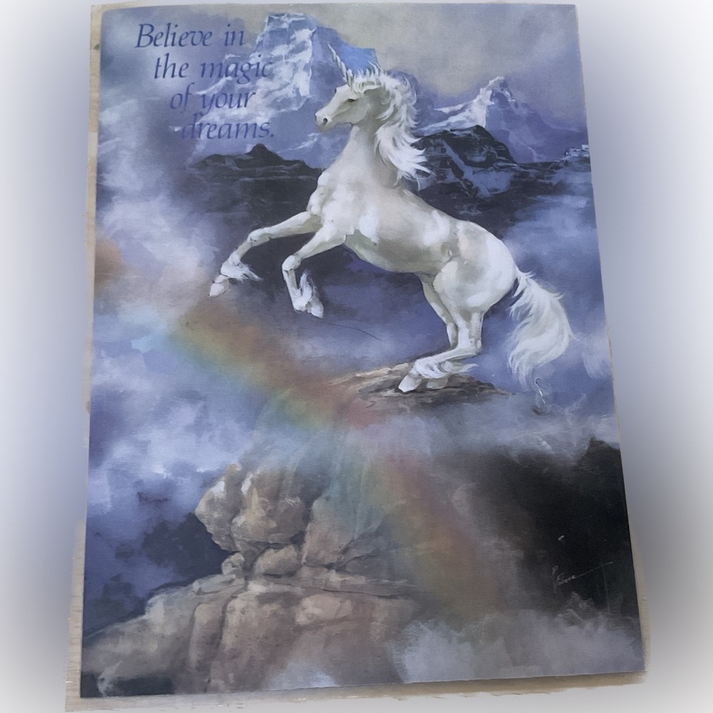 Russ Berrie Unicorn Picture Vintage 1970s Kitschy 1979 decor art